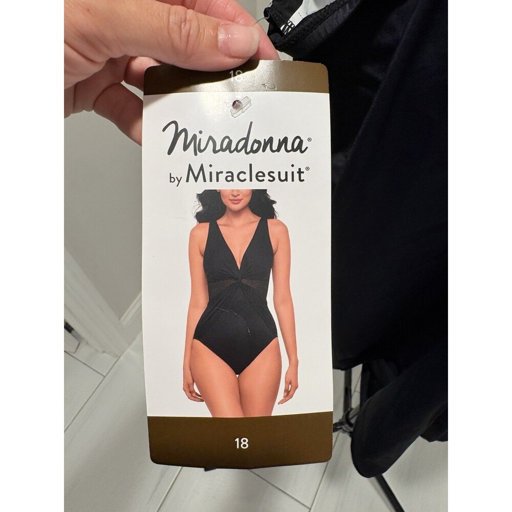 Miranda By Miracle Suit, NWT Size 18 Black Slimming Swimsuit Mesh Detail